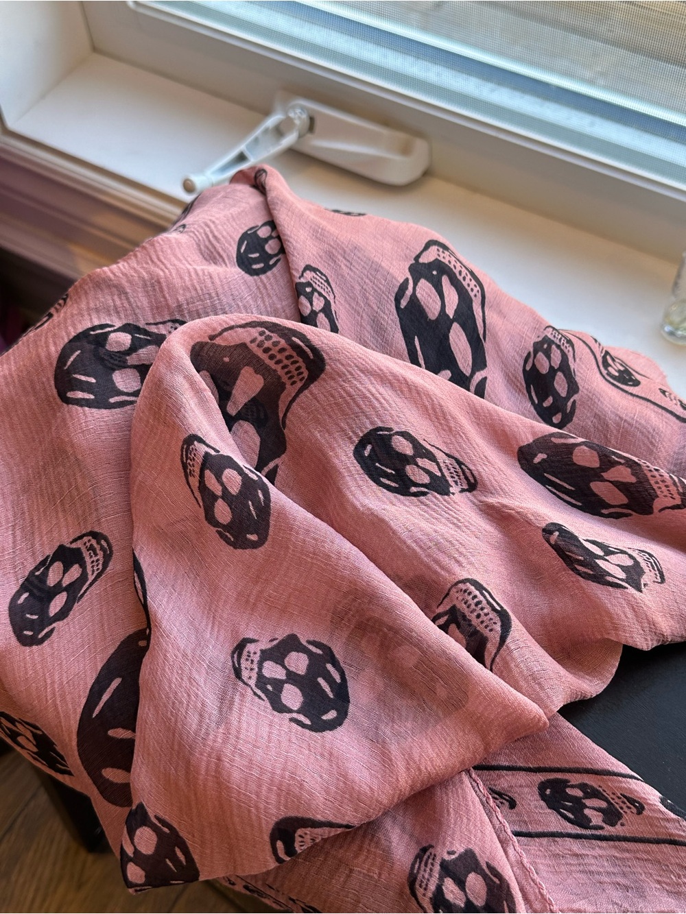 Alexander McQueen Pink and Black Skull 100%Silk Scarf